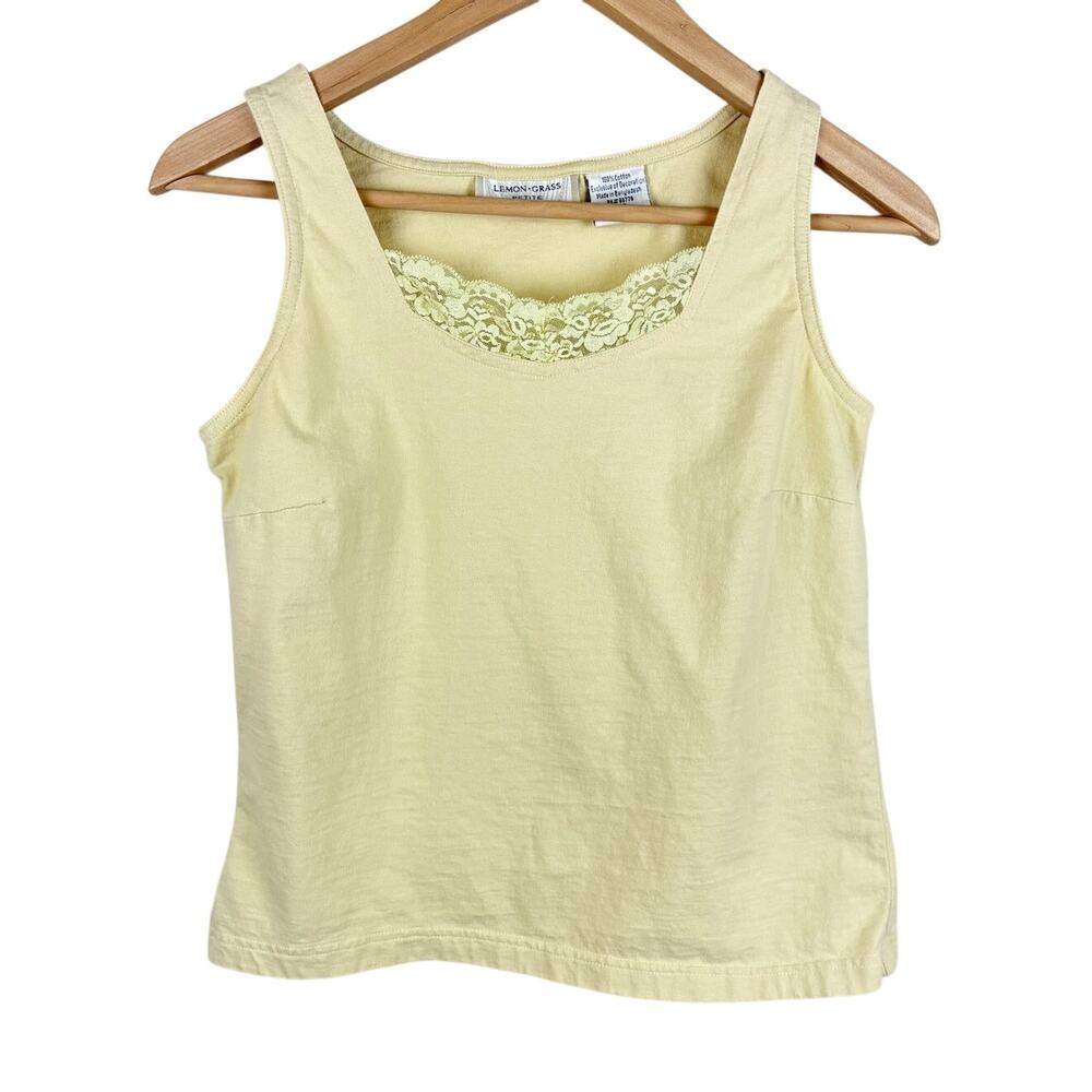 Vintage Y2K Lemon Grass Lace Trim Tank Top Yellow Womens Size PS Spring Minimal